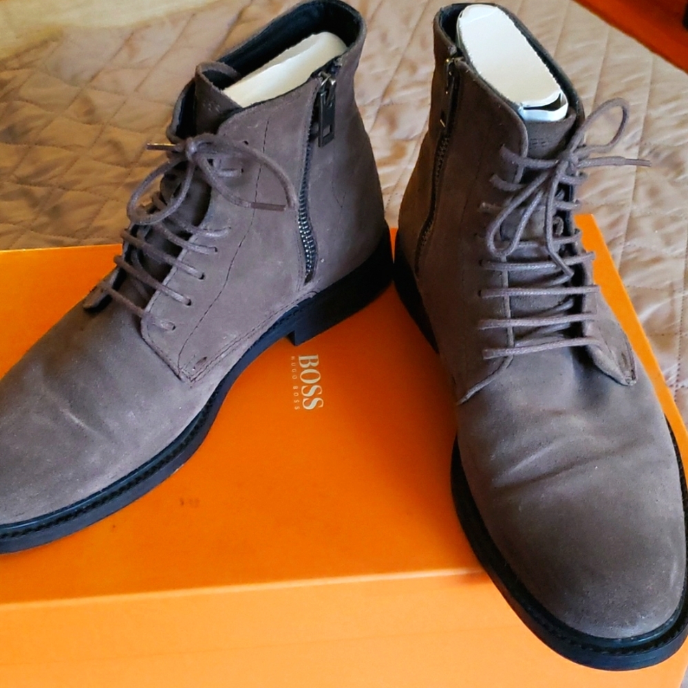 BOSS by Hugo Boss Suede Taupe Zip Up Boots